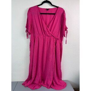 Torrid women's 2 2X hot‎ pink v-neck wrap style knee length short sleeve dress